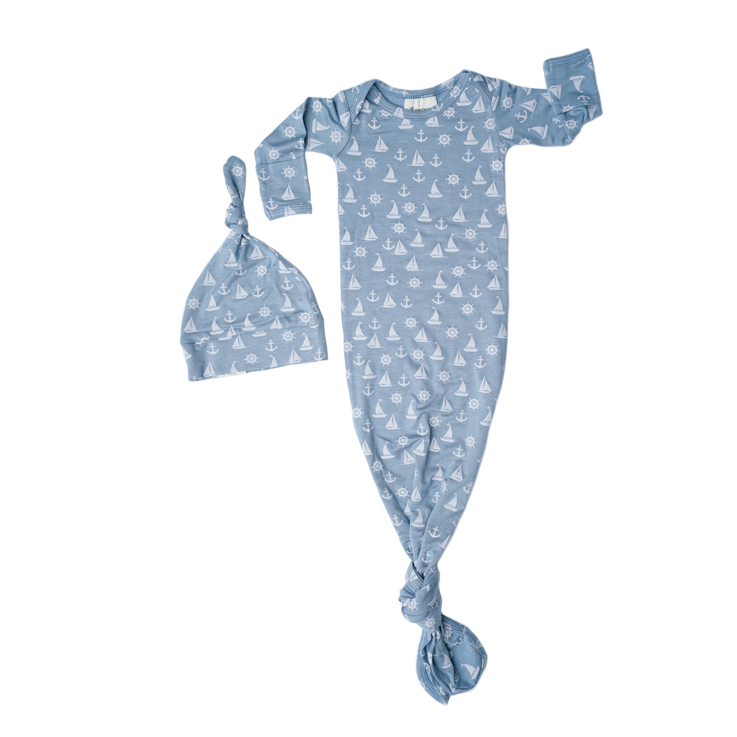 Anchors Away Bamboo Gown and Hat Newborn Set